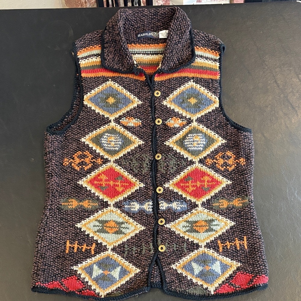 Vintage Harold's Aztec Santa Fe Knit Sweater Vest Size small
